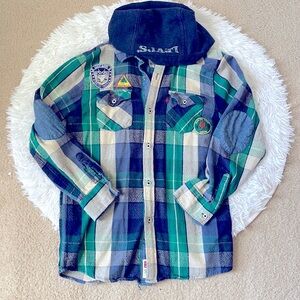Levi’s Flannel Button Up shirt with Hood and patches